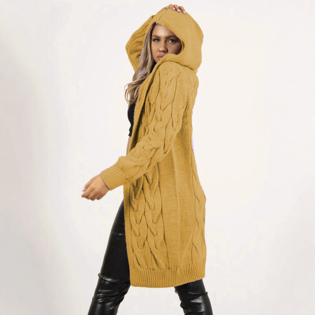 Damen Strickmantel mit Kapuze und Zopfmuster R&B