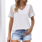 Damen Bluse mit eleganten Spitzenärmeln und V-Ausschnitt R&B