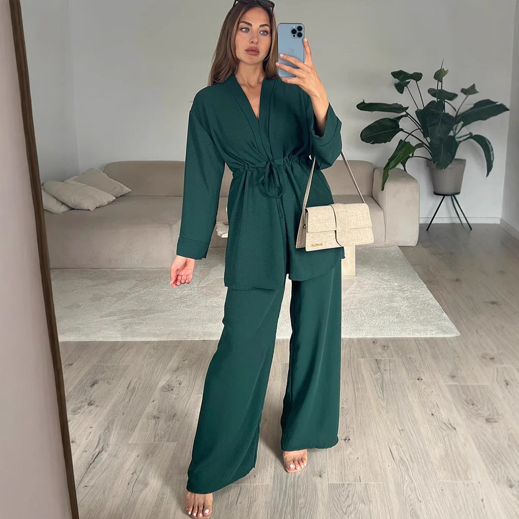 Damen Kimono-Style Lounge-Hose mit Wickeloberteil R&B