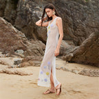 Damen transparenter Häkel-Strandüberwurf mit floralen Applikationen R&B