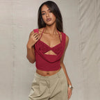Damen Crop-Top mit verführerischen Cut-Outs und zartem Spitzeneinsatz R&B