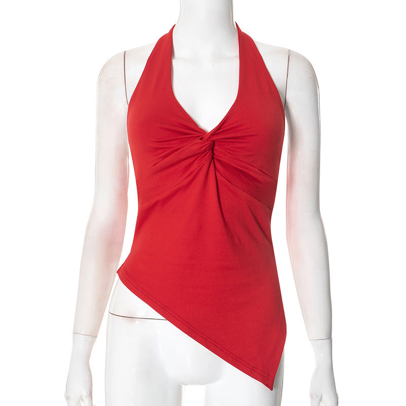 Damen lässiges Trägershirt mit asymmetrischer Naht und raffiniertem Twist R&B