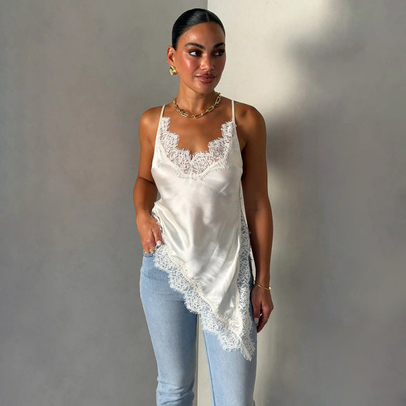 Damen Satin Top mit Spitzenverzierungen R&B