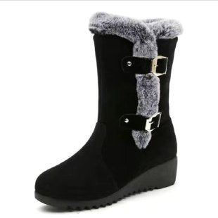 Damen Wedge-Stiefel mit gefüttertem Kunstfellkragen und verstellbaren Schnallen R&B