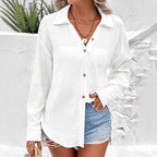 Damen Knopfleisten-Blusenshirt mit modischer Taillenbindung und Langarm R&B