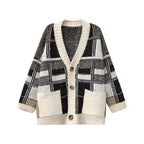 Damen Modischer Oversized Cardigan mit Karomuster R&B