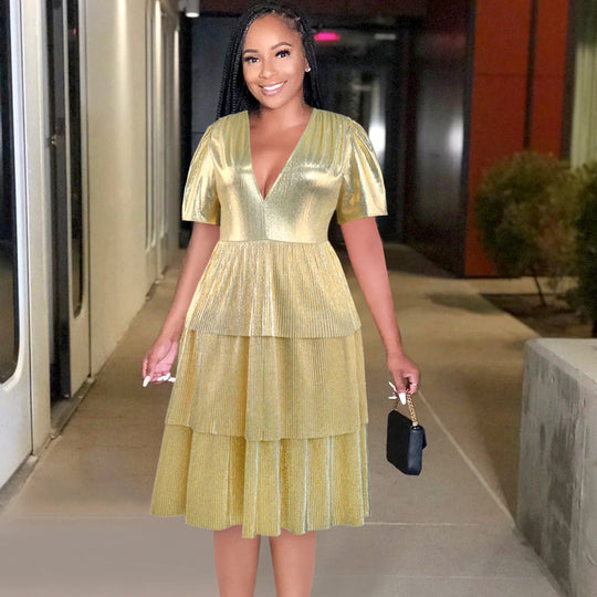 Damen Glänzendes Abendkleid mit voluminösem Rüschendesign R&B