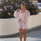 Damen nan lässiges Velours Lounge-Set mit kurz geschnittener Kapuzenjacke und hochgeschnittenen Shorts R&B
