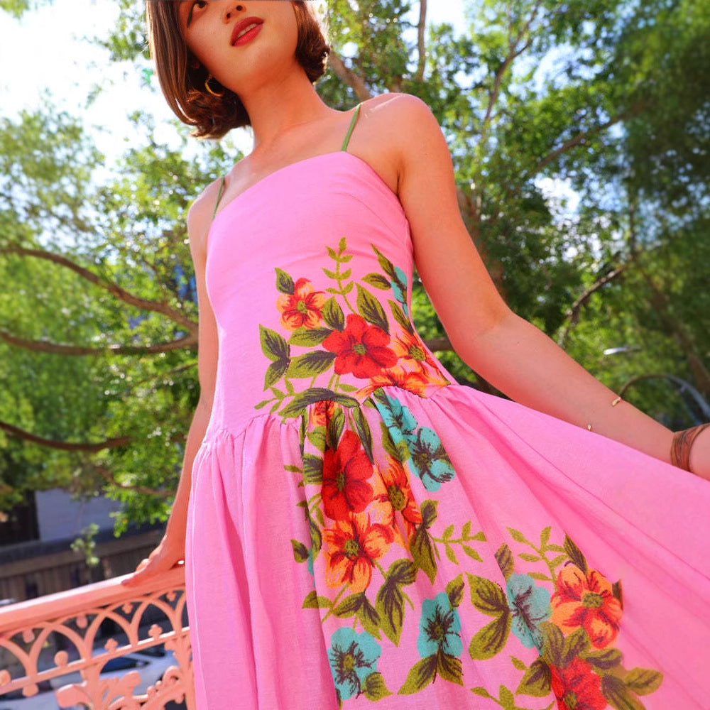 Damen Maxikleid mit floralem Drapierungsdesign und ankle bared Trägern R&B