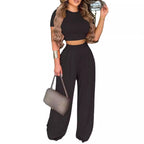 Damen kombiniertes Set mit lässigem cropped Oberteil und weit geschnittener Hose R&B