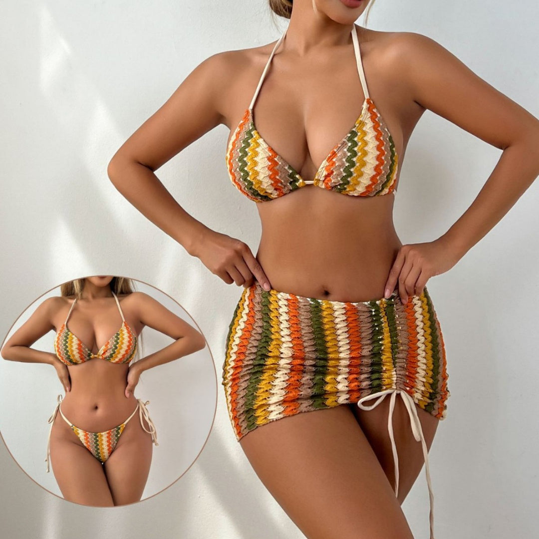 Damen Bunt gestreiftes Bikini-Set R&B