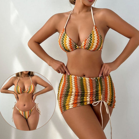 Damen Bunt gestreiftes Bikini-Set R&B