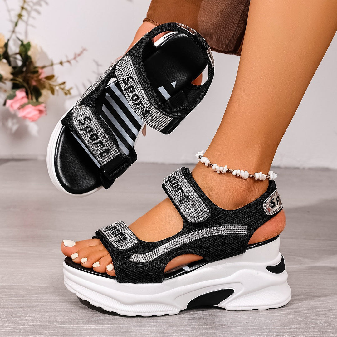 Damen Sportliche Wedge-Sandalen mit atmungsaktiver Oberflächenstruktur und klettbarem Verschluss R&B