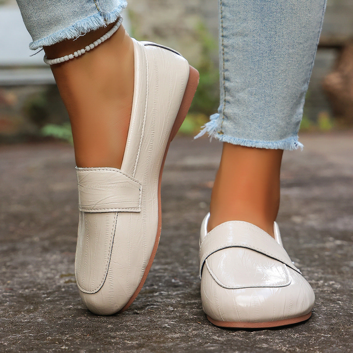Damen Mokassin-Loafers mit modischer Oberflächenstruktur und weichem Fußbett