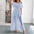 Damen Off-Shoulder Maxikleid mit feinem Punktedesign und Taillenbindung R&B