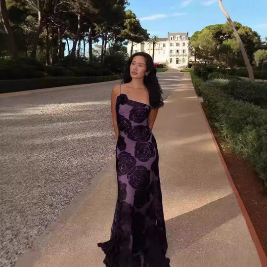 Damen elegant geschnittenes Abendkleid mit floralem Muster und raffinierten Details R&B