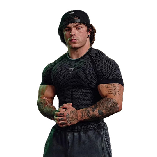 Herren nan muskelmodellierendes Funktionsshirt mit 3D-Struktur und gezielten Kompressionszonen R&B