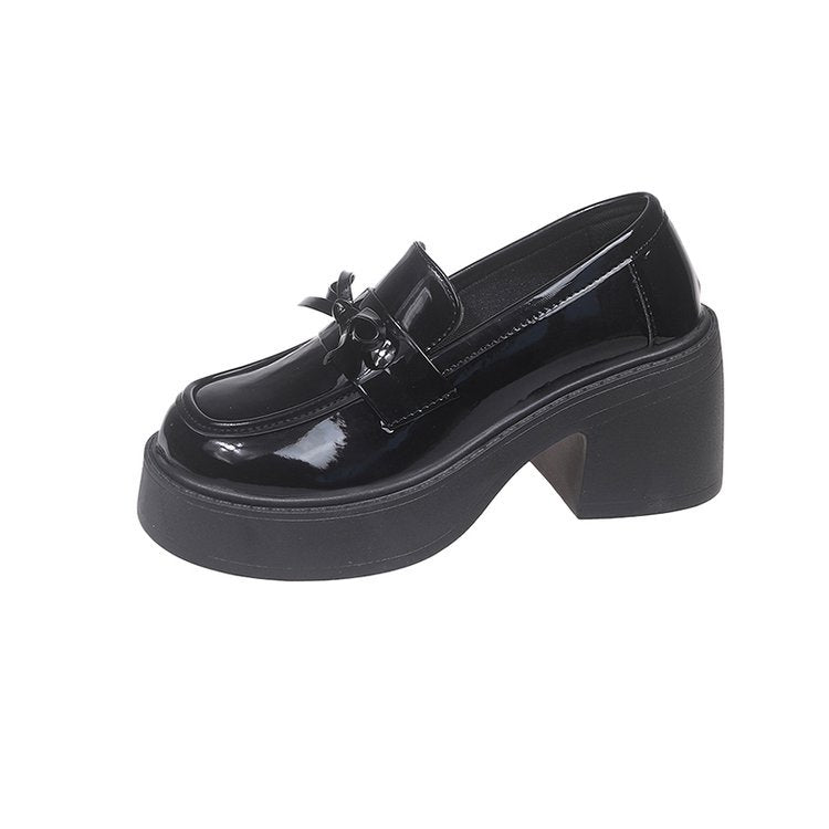 Damen elegante Mokassins mit modischem Blockabsatz und glänzendem Obermaterial R&B