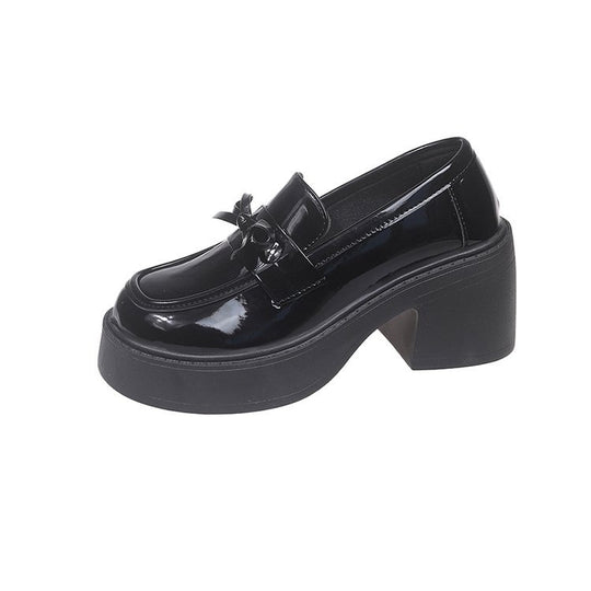 Damen elegante Mokassins mit modischem Blockabsatz und glänzendem Obermaterial R&B