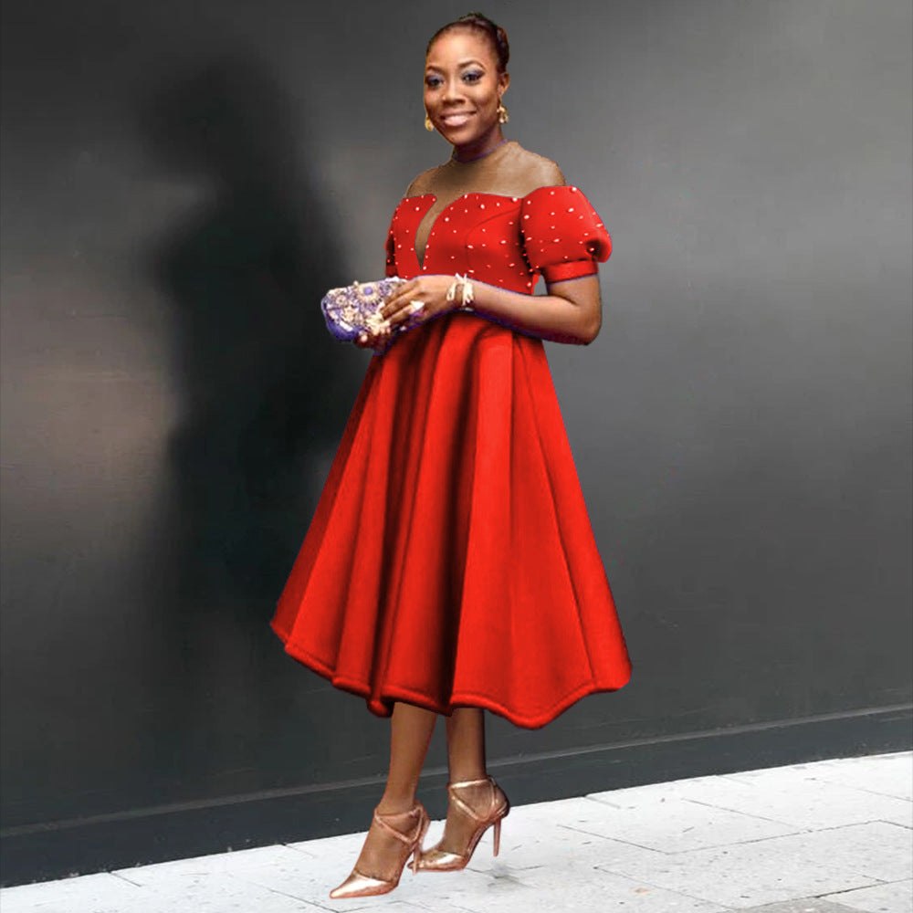 Damen Festliches Midi-Kleid mit Volantärmeln und schimmernden Akzenten R&B