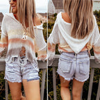 Damen Jeans-Shorts mit modischen Destroyed-Details und hohem Taillenbund R&B