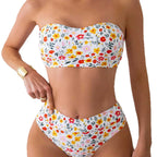 Damen Bandeau-Bikini mit hoch geschnittenem Unterteil und floralem Print R&B