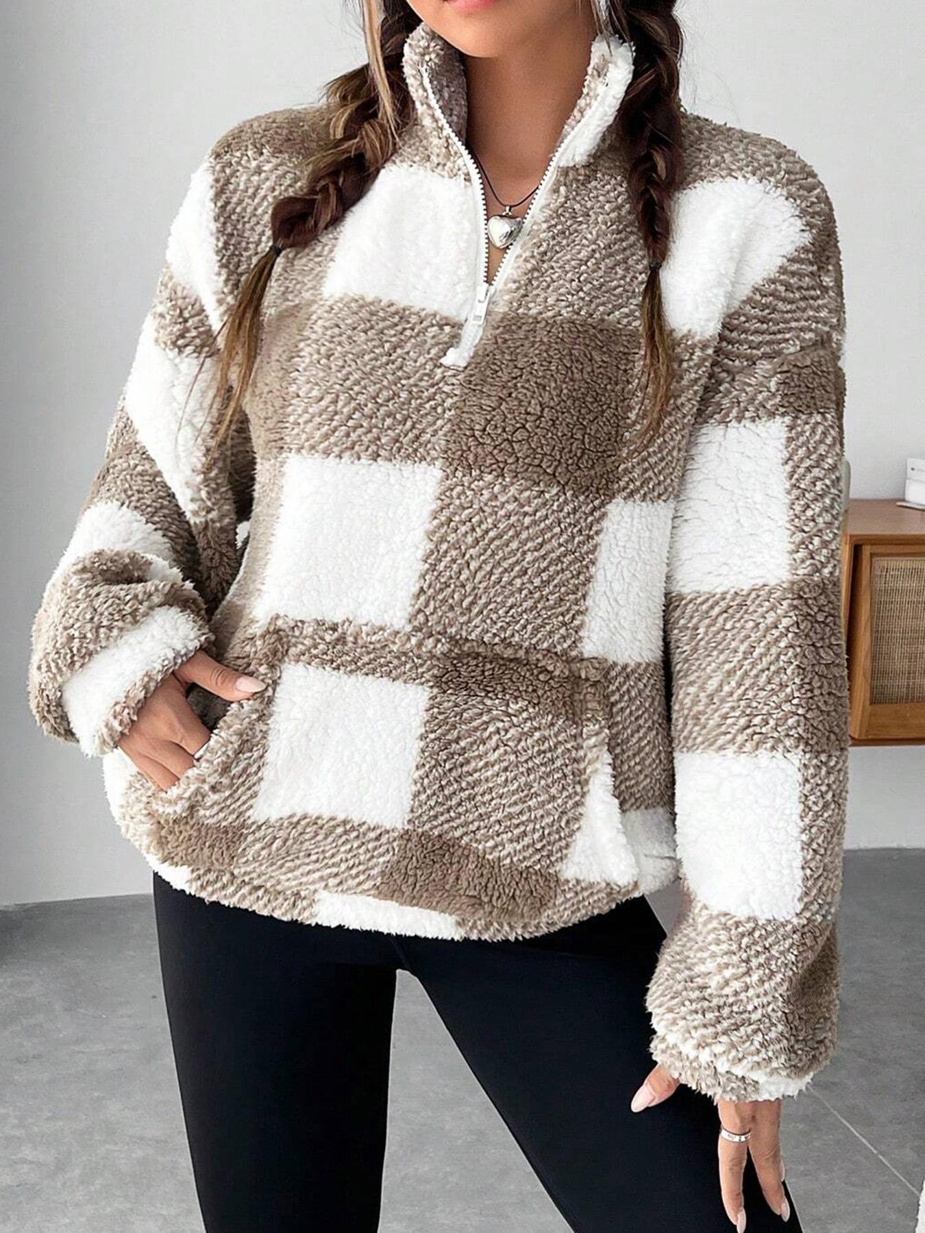 Damen Fleece-Pulloverjacke mit Reißverschluss und Taschen