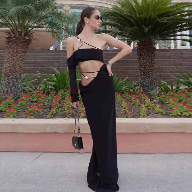 Damen Abendkleid mit asymmetrischem Schnitt und feinen Rüschendetails R&B