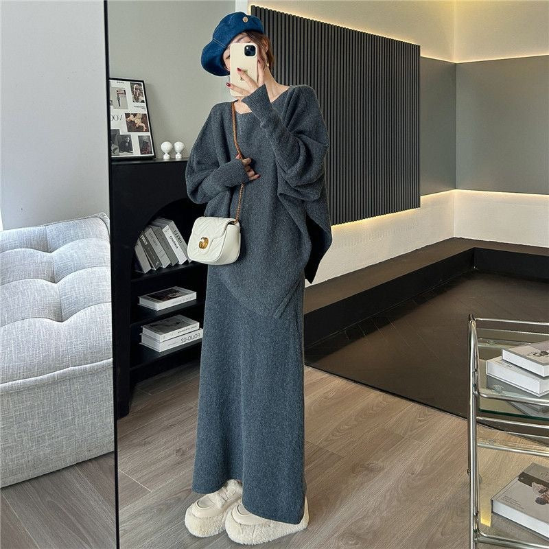 Damen Elegantes Strickkleid mit weitem Schnitt und Puffärmeln