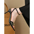 Damen elegante Slingback Sandalen mit zierlicher Perlenverzierung R&B