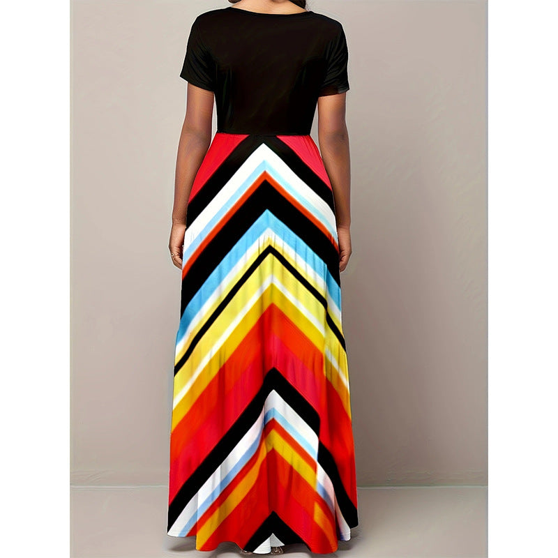 Damen Maxikleid mit modischem Zickzackmuster und angeschnittenem Ärmel R&B