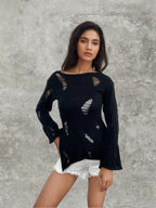 Damen Modischer Strickpullover mit dezenten Lochmuster und lässigem Schnitt R&B