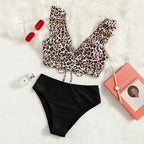 Damen Triangel-Bikini-Set mit Rüschen und raffiniertem Tiermuster R&B