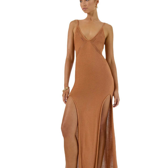 Damen Netz-Maxikleid mit hohem Schlitz R&B