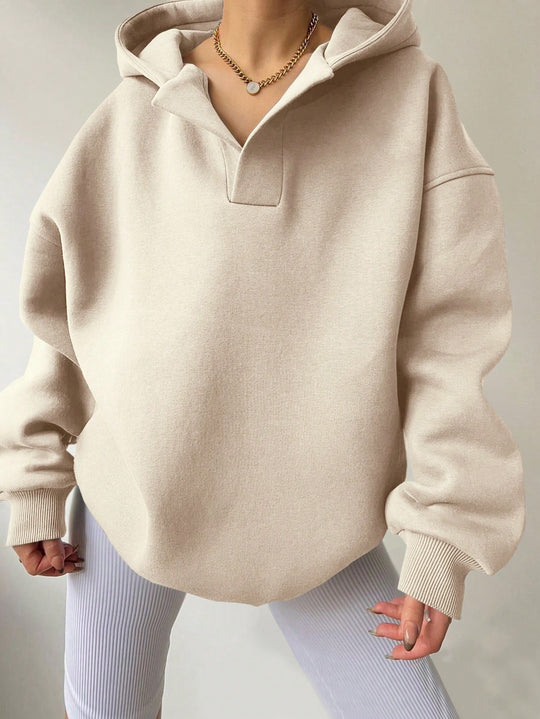 Damen Oversized Kapuzenpullover mit halbem Reißverschluss R&B
