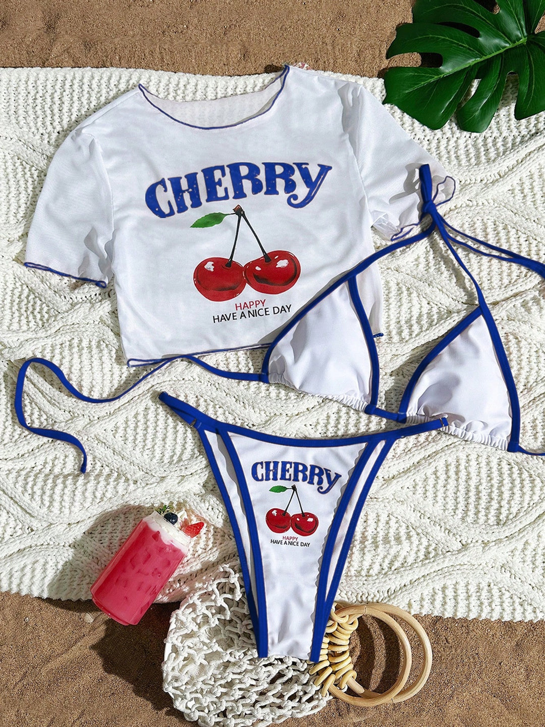 Damen Sportlicher Bikini mit transparentem Oberteil R&B