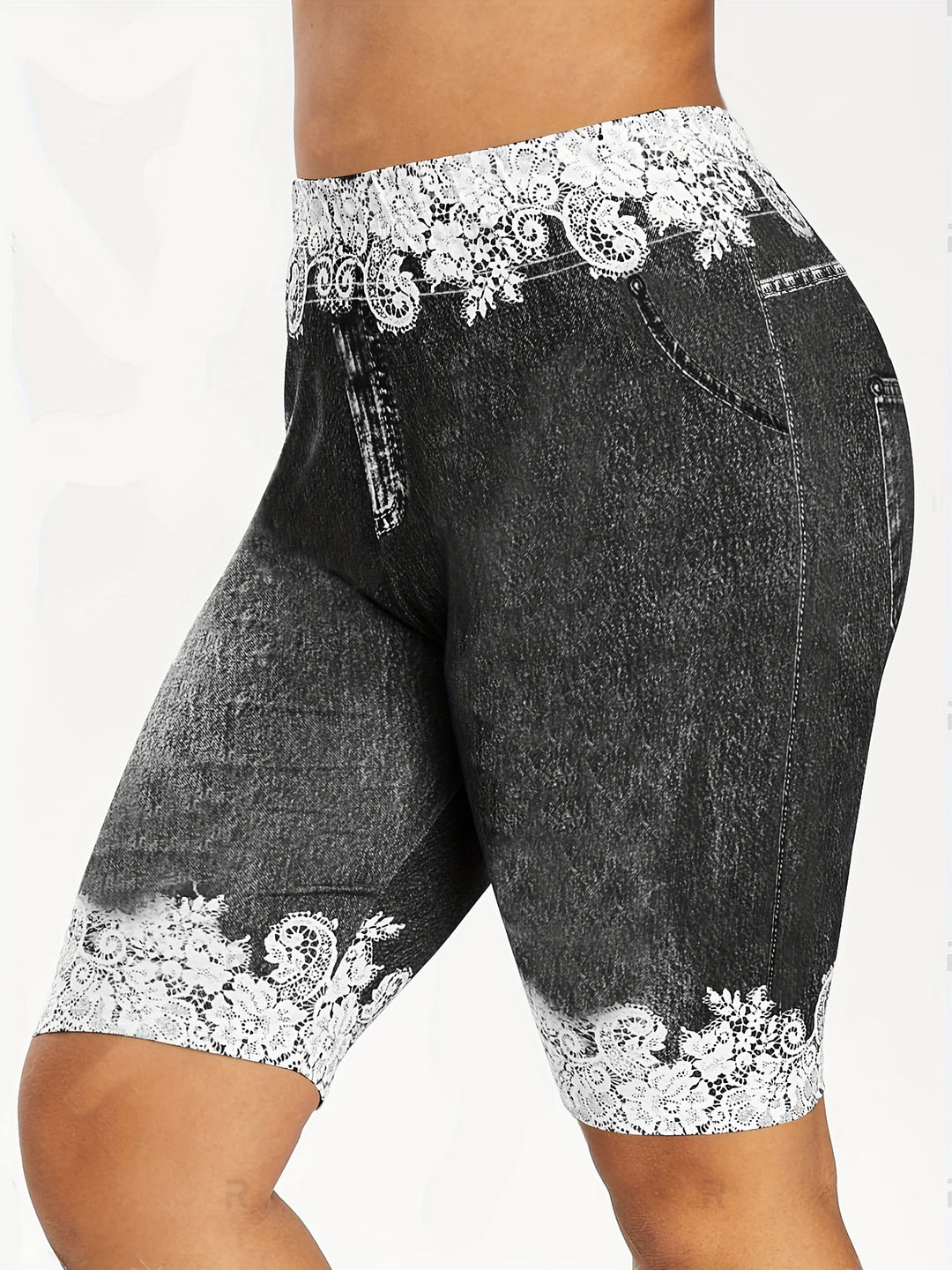 Damen Jeans-Bermuda-Shorts mit Spitzendetails und seitlichen Taschen R&B