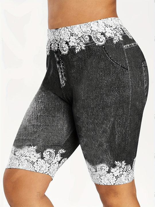 Damen Jeans-Bermuda-Shorts mit Spitzendetails und seitlichen Taschen R&B