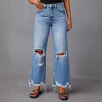 Damen Flared Jeans mit Distressed-Effekten und hohem Bund R&B