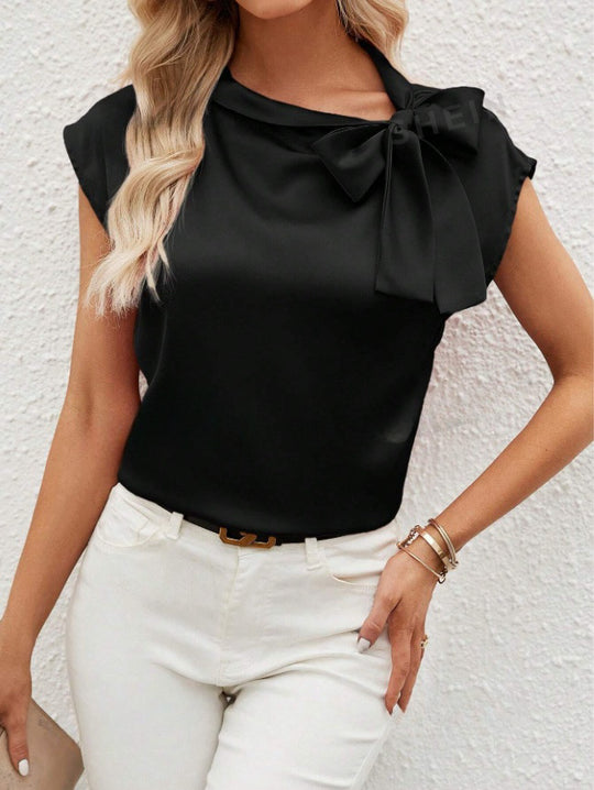 Damen elegante Bluse mit dekorativem Schleifen-Detail und schimmerndem Finish R&B