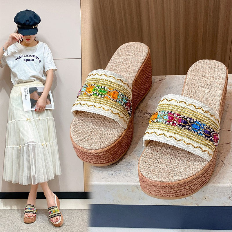 Damen Wedge-Sandalen mit eleganten Glitzer-Applikationen R&B