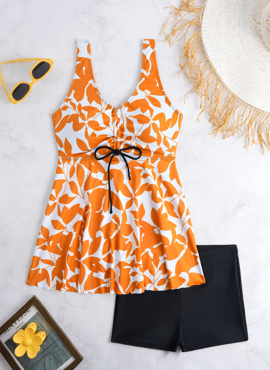 Damen Tankini-Set mit modischem Volant und grafischem Pfauenmuster R&B
