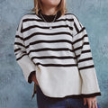 Damen lässiger Strickpullover mit modernem Streifenmuster und feiner Rippstruktur R&B