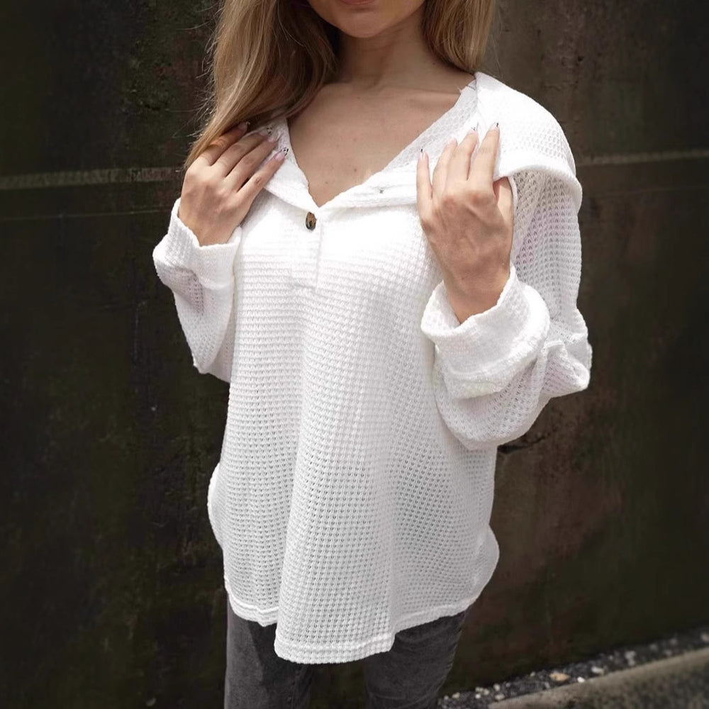 Damen lässiger Kapuzenpullover mit Knopfdetails R&B