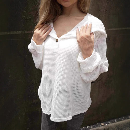 Damen lässiger Kapuzenpullover mit Knopfdetails R&B