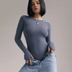Damen Eleganter langärmeliger Body aus elastischem Material mit hoher Passform R&B