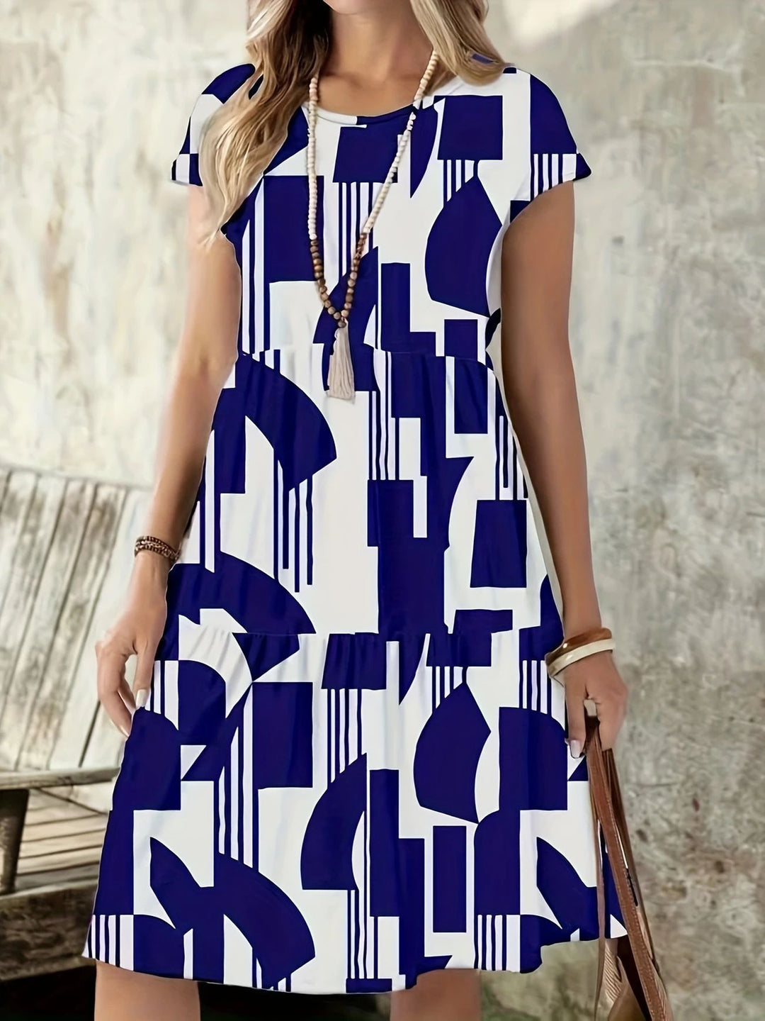 Damen modernes A-Linien Kleid mit geometrischem Druck R&B