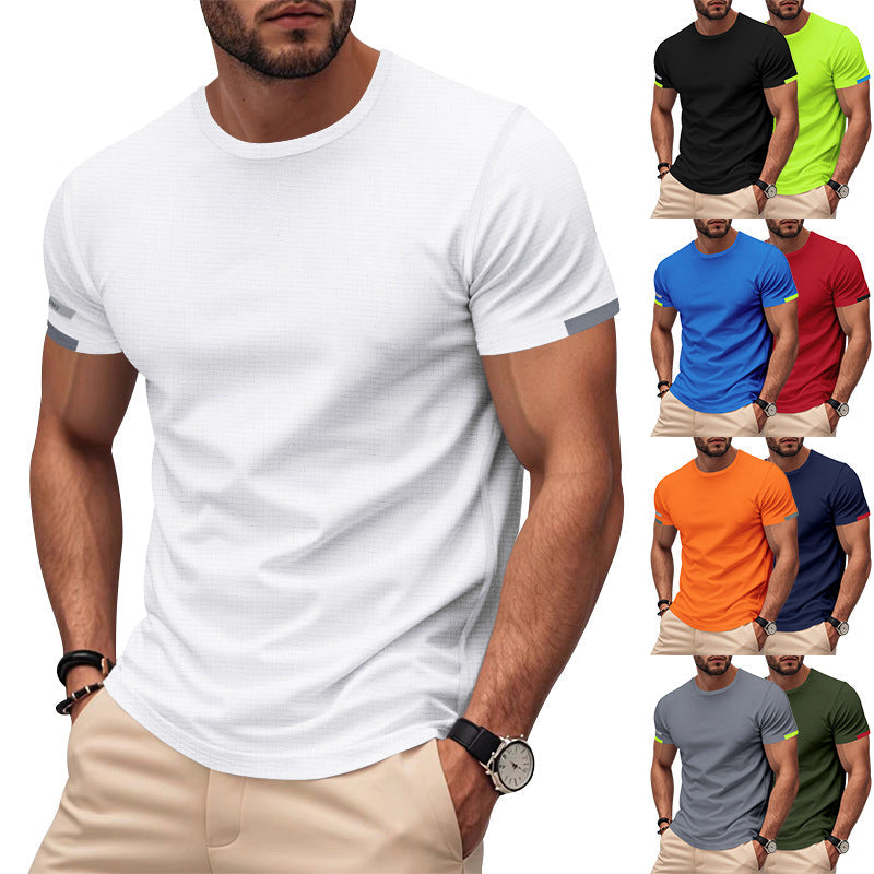 Herren nan athletisches Funktions-T-Shirt mit Rundhalsausschnitt, körpernahem Stretchschnitt und kontrastierendem Ärmelsaum R&B