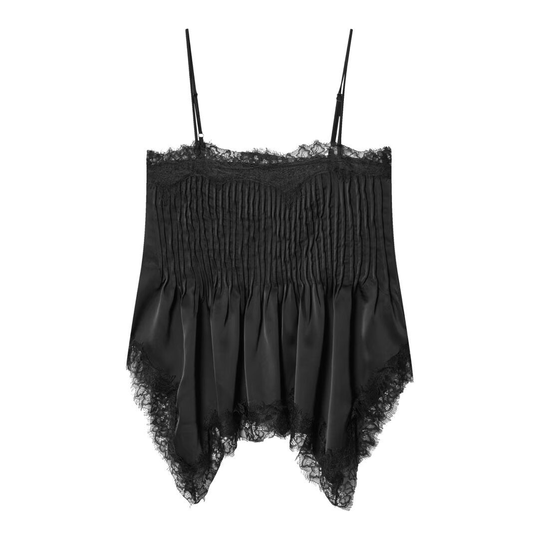 Damen Spitzen-Camisole mit raffiniertem Faltenwurf und hochwertiger Satinoberfläche R&B