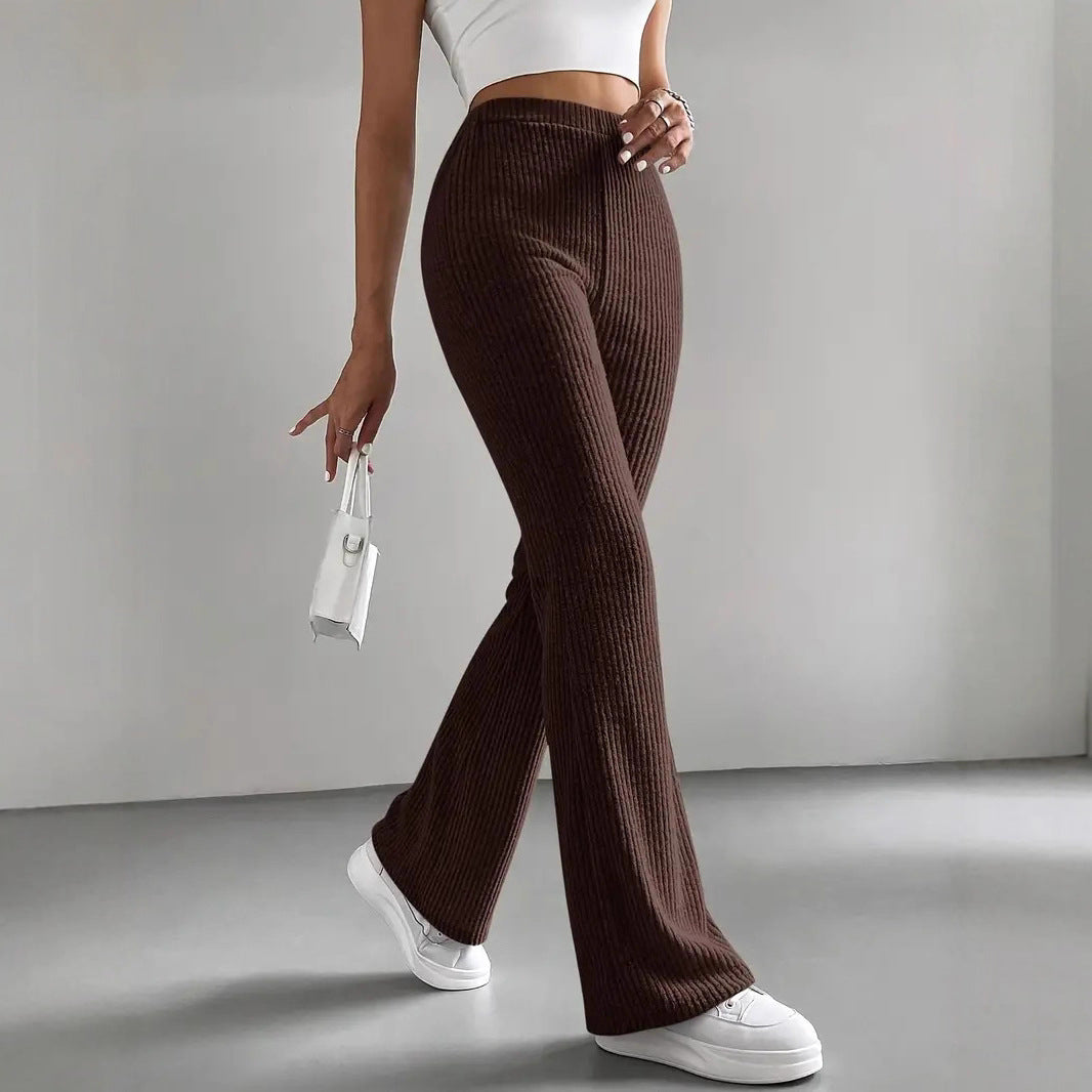 Damen Elegante und bequeme Rippen-Hose mit hohem Bund R&B